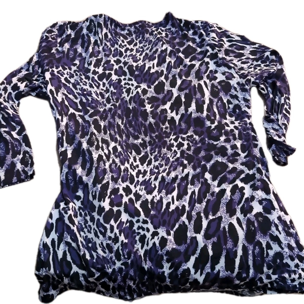 Jacklyn Smith Collection Women's Blouse Purple/Black Animal Print Pullover L - Picture 4 of 4
